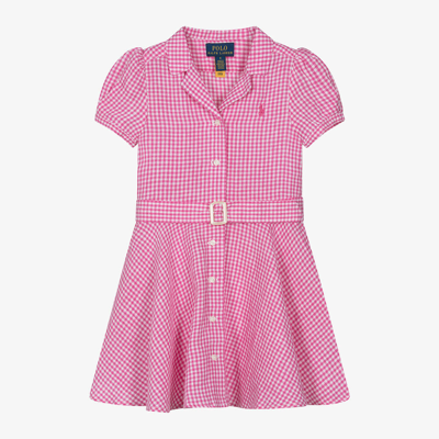 Ralph Lauren Babies' Girls Pink Gingham Linen Dress