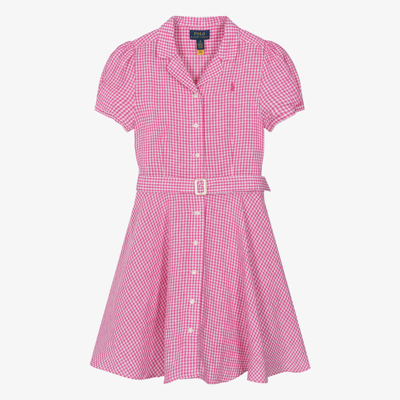 Ralph Lauren Teen Girls Pink Gingham Linen Dress