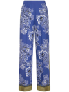 Etro High-rise Bandana Border-print Wide-leg Silk Pull-on Pants In Purple