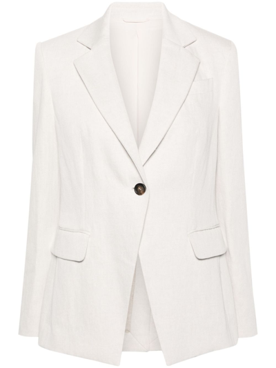 Brunello Cucinelli Single-breasted Cotton Blend Blazer In White