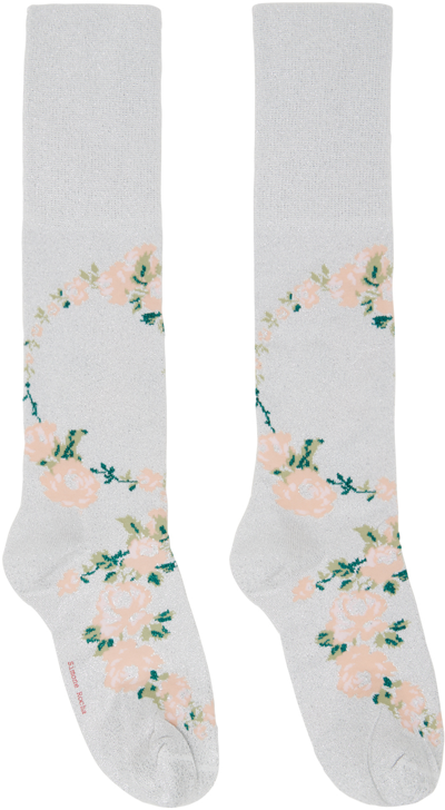 Simone Rocha Floral-intarsia Cotton-blend Socks In Silver