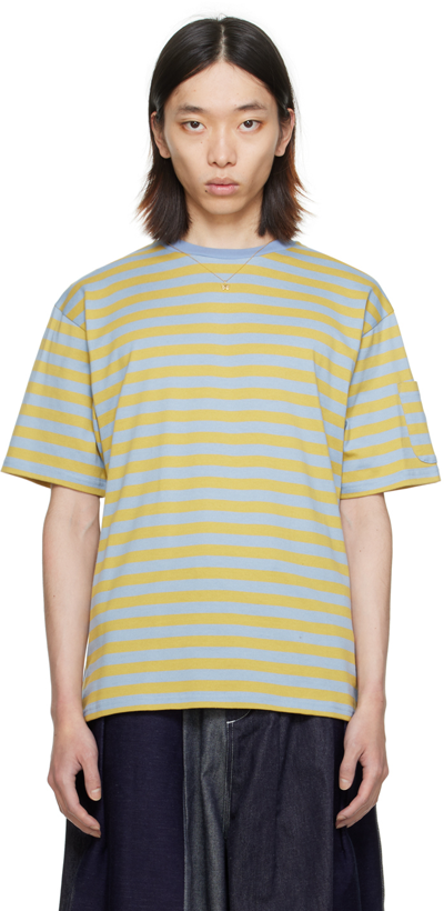 Needles Blue & Yellow Stripe T-shirt In B-sax/yellow