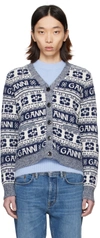 GANNI NAVY & WHITE PATCH POCKET CARDIGAN