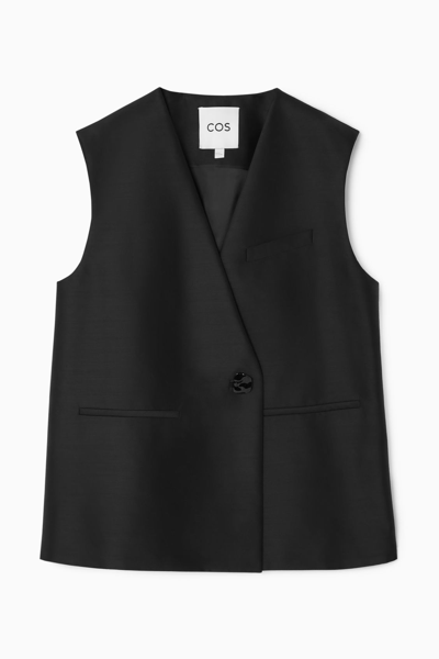 Cos Brooch-detail Wool-blend Waistcoat In Black