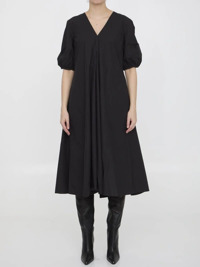 Ganni Long Dress In Cotton In Black