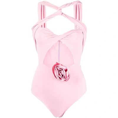 Magda Butrym Twisted Cut-out Bodysuit In Pink & Purple