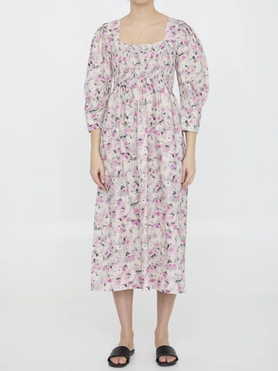 Ganni Langes Kleid Aus Baumwolle Mit Druck In Pink