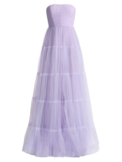 Zac Posen Strapless Tiered A-line Tulle Gown In Lavender