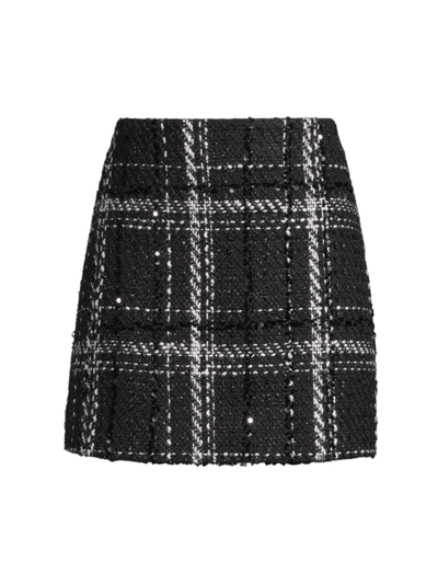 Toccin Women's Maris Sequined Plaid Tweed Miniskirt In Jet Ivory