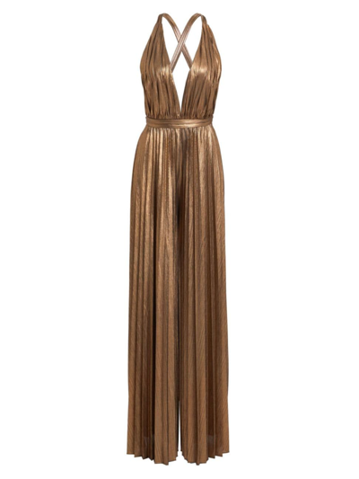 Retroféte Graciane Open-back Plissé-lamé Jumpsuit In Metallic Bronze