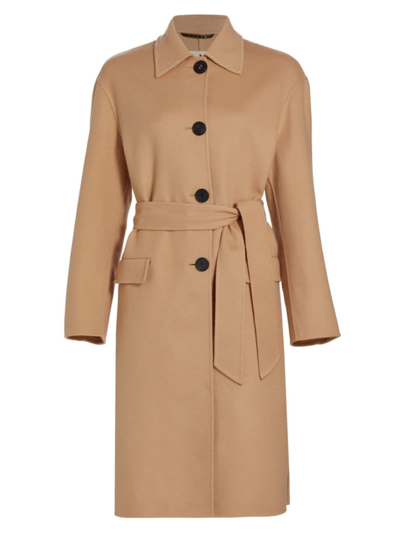 Marni Beige Topstitched Trench Coat In Light Camel