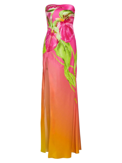 Retroféte Aiyanna Strapless Silk Maxi Dress In Ombre Anthurium
