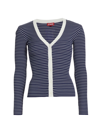 Staud Navy Cargo Cardigan In Navy Micro Stripe