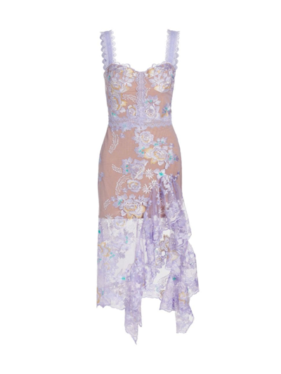 Bronx And Banco Eva Floral-embroidered High-low Midi Dress In Lilac