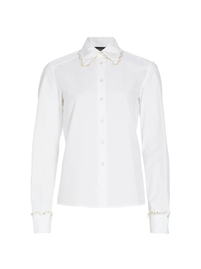 Fabiana Filippi Bead-trim Button-down Cotton Poplin Shirt In Bianco