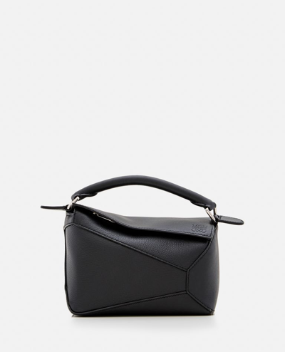 Loewe Mini Puzzle Edge Leather Shoulder Bag In Black