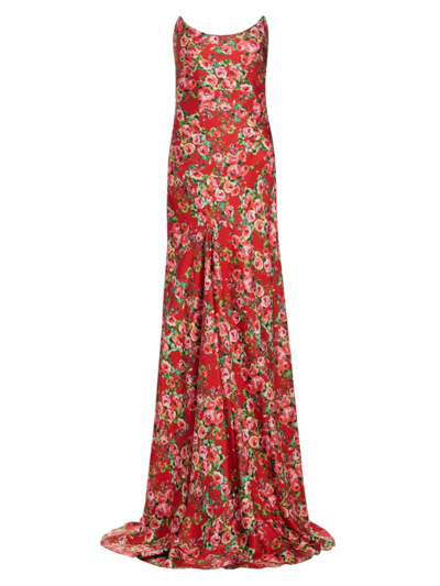 Markarian Tallulah Rose-detailed Gown With Asymmetric Draped Skirt In Rose Rose Satin