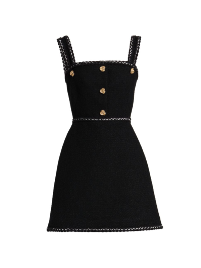 Alexander Mcqueen Bombe Button-embellished Wool-blend Tweed Mini Dress In Black