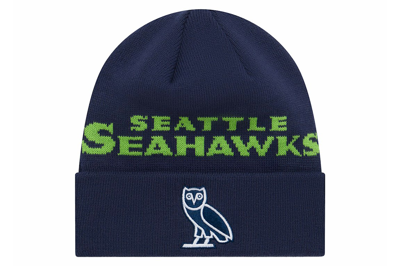 Pre-owned Ovo X Nfl Seattle Seahawks New Era Beanie Blue