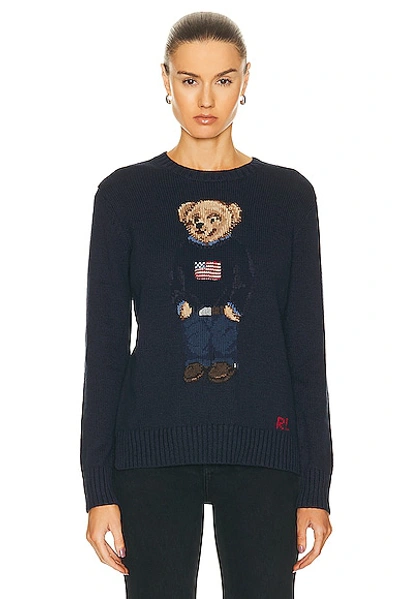Polo Ralph Lauren Bear Long Sleeve Pullover Sweater In Navy Multi