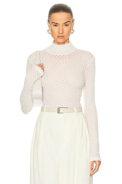 Frame Stretch Mesh Lace Turtleneck In Off White