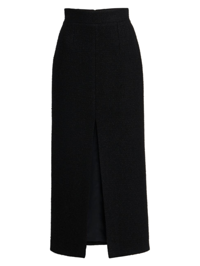 Alexander Mcqueen Tweed Pencil Midi Skirt With Front Slit In Black