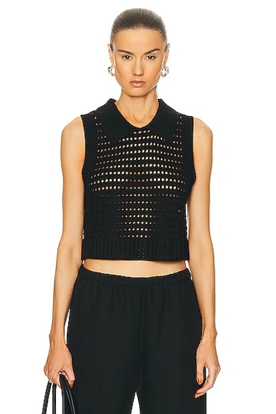 Matthew Bruch Women's Open-knit Collared Tank Top In Black