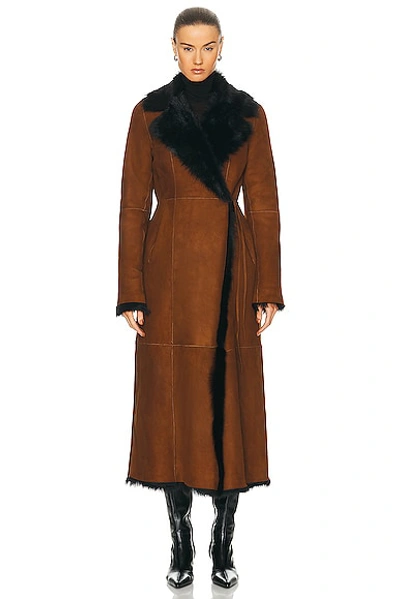 Nour Hammour Joni Paneled Shearling Coat In Cognac & Black