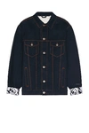 Burberry Denim Jacket With Chest Pockets And Contrast Stitching In Indigo Blue