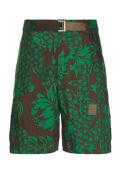 Sacai Floral Print Shorts In Green