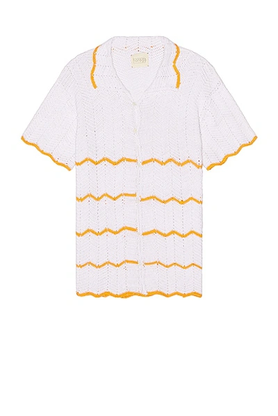 Harago Crochet Short Sleeve Shirt In White