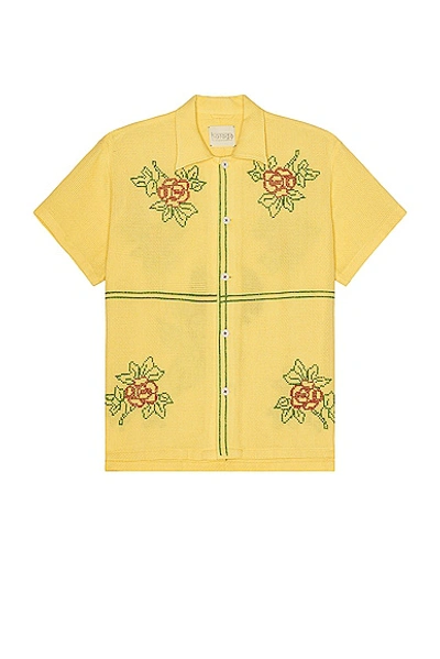 Harago Cross Stitch Floral Short Sleeve Shirt In Yellow