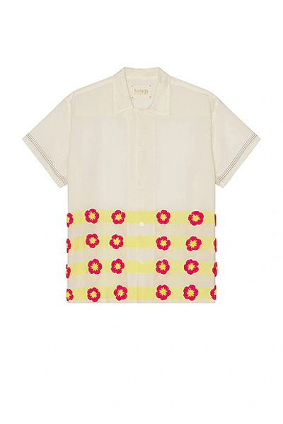 Harago Crochet Applique Short Sleeve Shirt In Off White