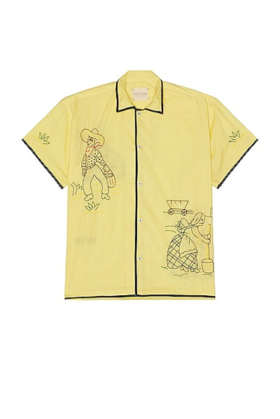 Harago Embroidered Short Sleeve Shirt In Yellow