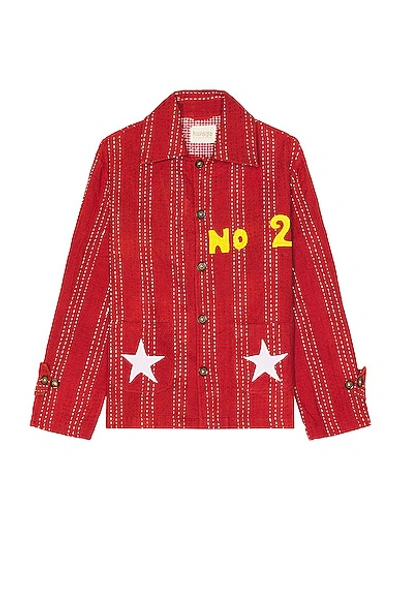 Harago Quilted Applique Jacket In Red