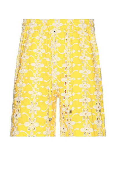 Harago Floral Eyelet Shorts In Yellow