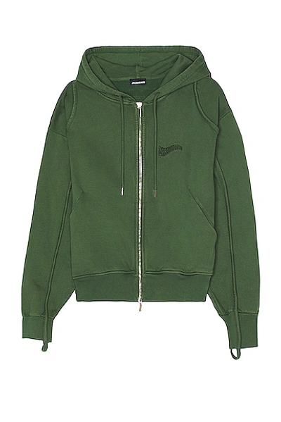 Jacquemus Men's Le Sweater Camargue Full-zip Hoodie In Green