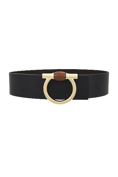 Ferragamo Gancio Wood In Nero & Testa Di Moro