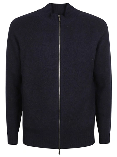 Drumohr Navy-blue Lambs Wool Zip-up Wool Cardigan