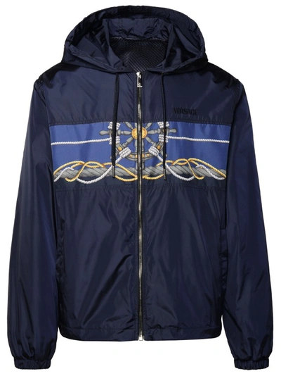 Versace Nautical Windbreaker Jacket In Blue