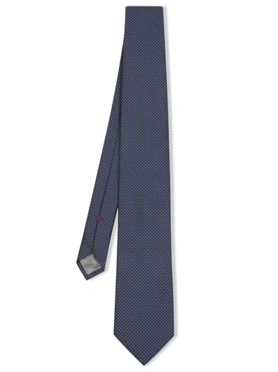 Dell'oglio Micro Polka Dot Pattern Silk Blue/ White Tie