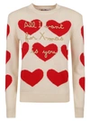 Mc2 Saint Barth Heart-knit Slogan-embroidered Jumper In Grey
