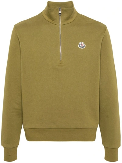 Moncler Appliqué-logo Cotton Sweatshirt In Green