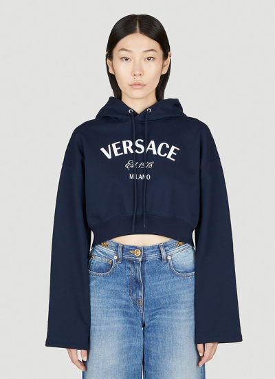 Versace Milano Logo Series Embroidered Sweatshirt In Blue