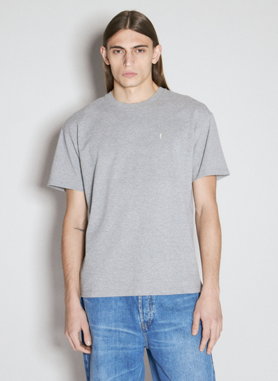 Saint Laurent Grey Crewneck T-shirt With Cassandre Embroidery In Cotton Man In Gray