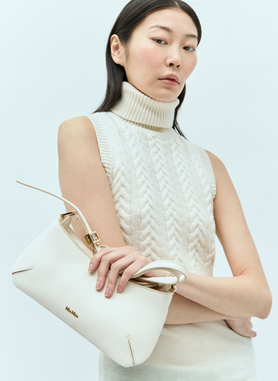 Max Mara Leather Daisy Baguette Shoulder Bag In White