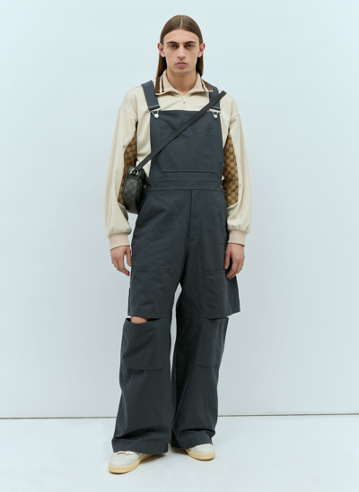 Gucci Logo-patch Cotton Dungarees In Grey