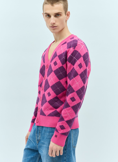 Acne Studios Kwanny Argyle Wool-blend Jacquard-knit Cardigan In Pink