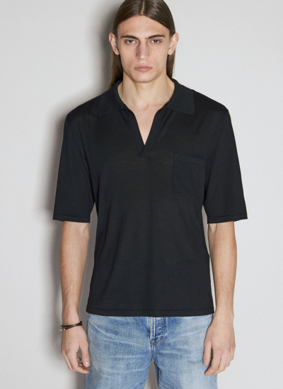 Saint Laurent Wool Knit Polo Shirt In Black