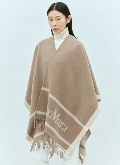 Max Mara Wool Cloak With Fringes In Turtledove